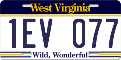 WV license plate 1EV077