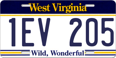 WV license plate 1EV205
