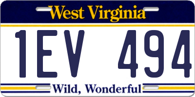 WV license plate 1EV494