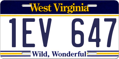 WV license plate 1EV647