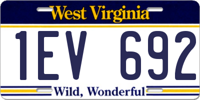 WV license plate 1EV692