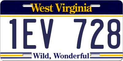 WV license plate 1EV728