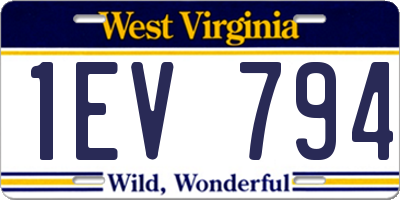 WV license plate 1EV794