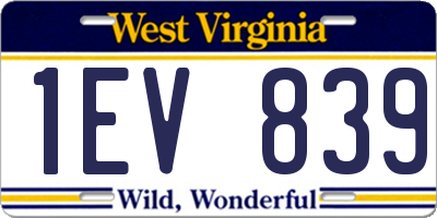 WV license plate 1EV839