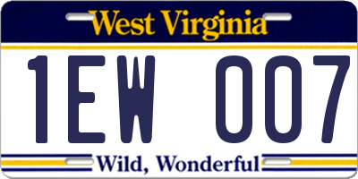 WV license plate 1EW007