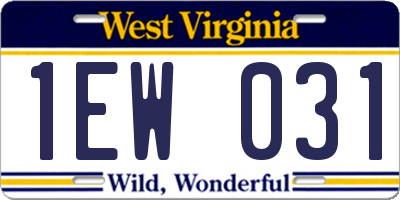 WV license plate 1EW031