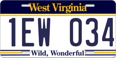 WV license plate 1EW034
