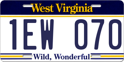 WV license plate 1EW070