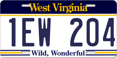 WV license plate 1EW204
