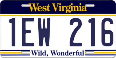 WV license plate 1EW216