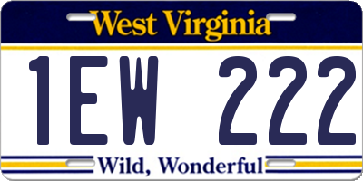 WV license plate 1EW222