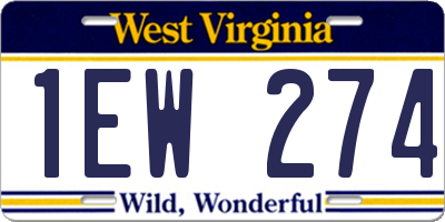 WV license plate 1EW274
