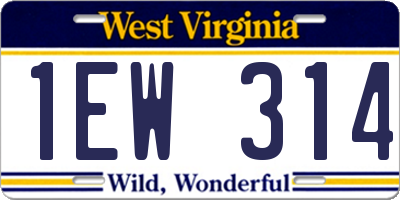 WV license plate 1EW314