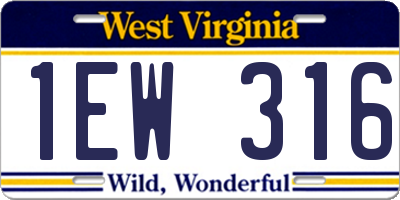 WV license plate 1EW316