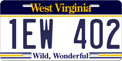 WV license plate 1EW402