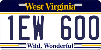 WV license plate 1EW600