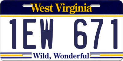 WV license plate 1EW671