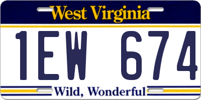 WV license plate 1EW674