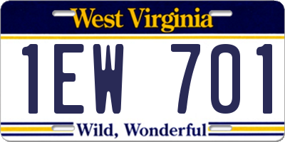 WV license plate 1EW701