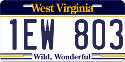 WV license plate 1EW803