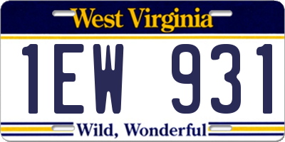 WV license plate 1EW931