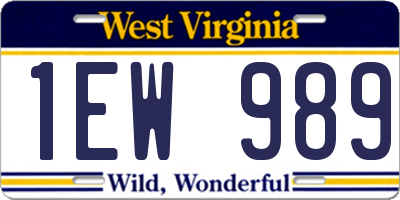 WV license plate 1EW989