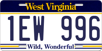WV license plate 1EW996