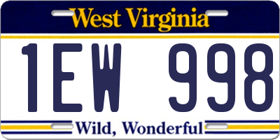 WV license plate 1EW998