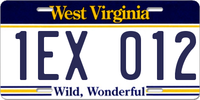 WV license plate 1EX012