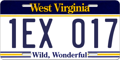 WV license plate 1EX017