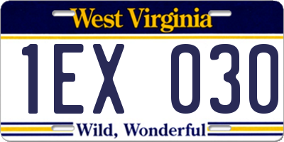 WV license plate 1EX030