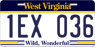 WV license plate 1EX036