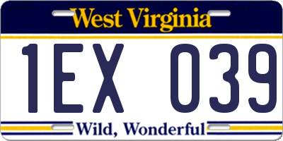 WV license plate 1EX039