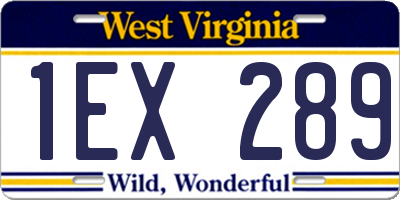 WV license plate 1EX289