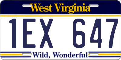 WV license plate 1EX647