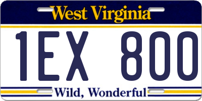 WV license plate 1EX800