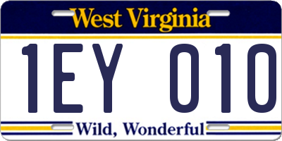 WV license plate 1EY010