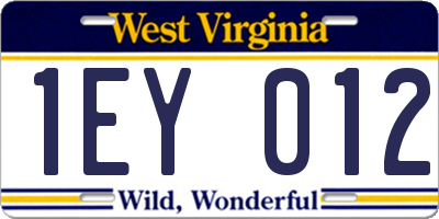 WV license plate 1EY012
