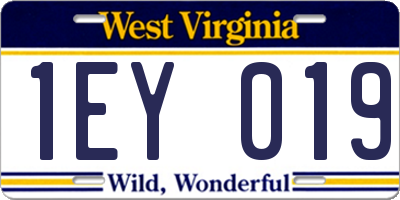 WV license plate 1EY019