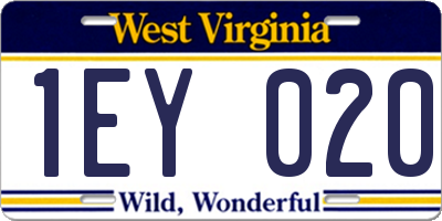 WV license plate 1EY020