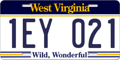 WV license plate 1EY021