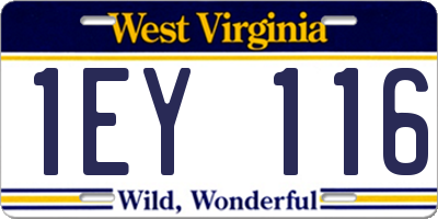 WV license plate 1EY116