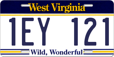 WV license plate 1EY121
