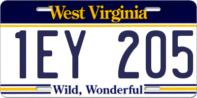 WV license plate 1EY205