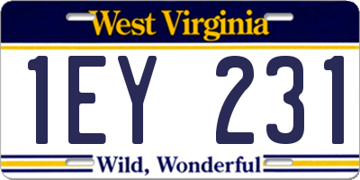 WV license plate 1EY231