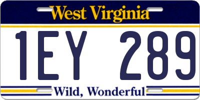 WV license plate 1EY289