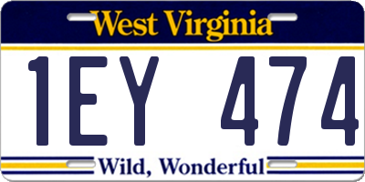 WV license plate 1EY474
