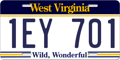 WV license plate 1EY701