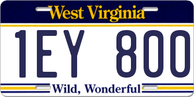 WV license plate 1EY800
