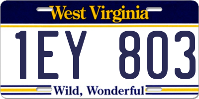 WV license plate 1EY803